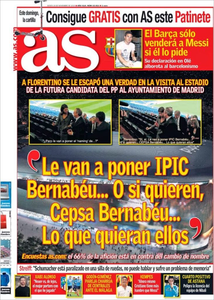 Portada AS: IPIC o Cepsa Bernabéu Portada AS: IPIC o Cepsa Bernabéu