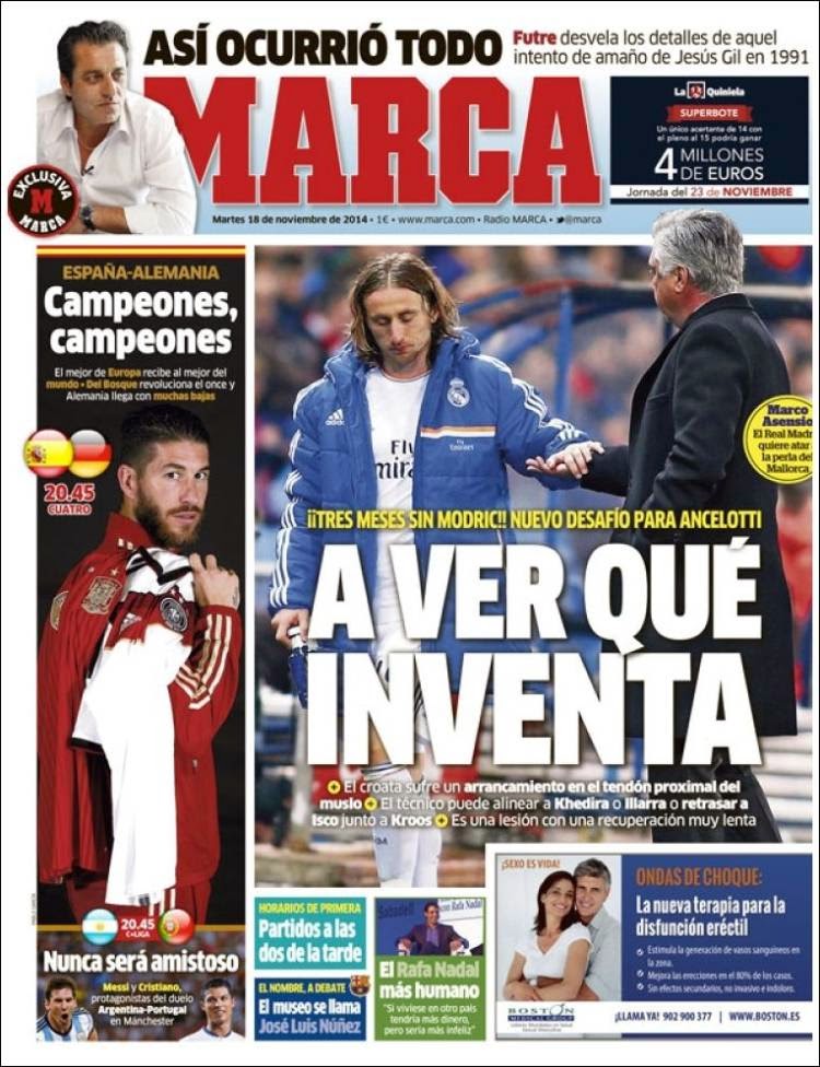Portada Marca: Modric se lesiona Portada Marca: Modric se lesiona tres meses