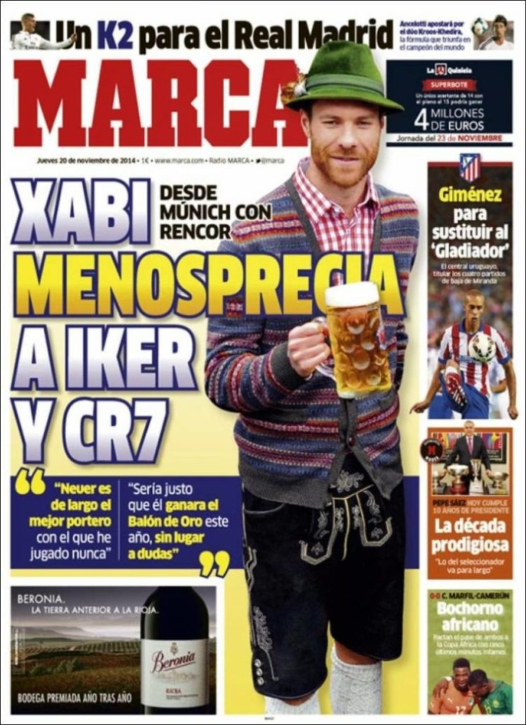 Portada Marca: Xabi Alonso menosprecia a Iker y Ronaldo Portada Marca: Xabi Alonso menosprecia a Iker y Ronaldo