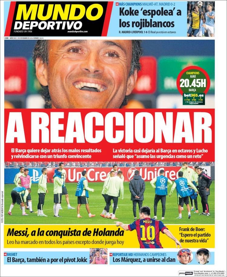 Portada Mundo Deportivo: a reaccionar Portada Mundo Deportivo: a reaccionar barça