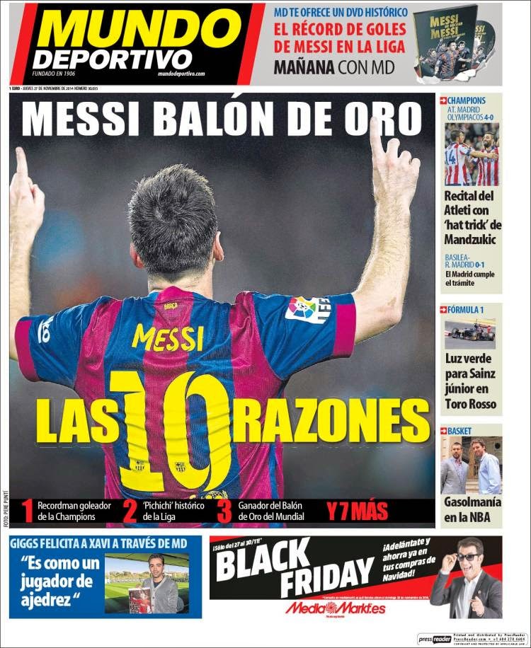 Portada Mundo Deportivo: Messi Balón de Oro.10 razones Portada Mundo Deportivo: Messi Balón de Oro.10 razones