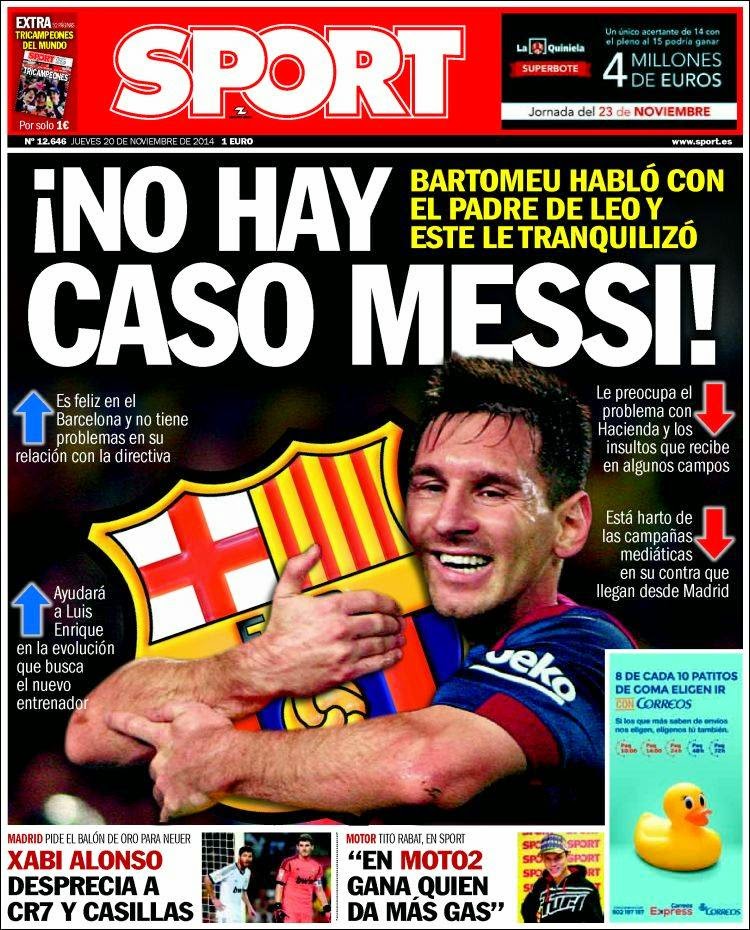 Portada Sport: Lionel Messi Portada Sport: Lionel Messi se queda en el barcelona