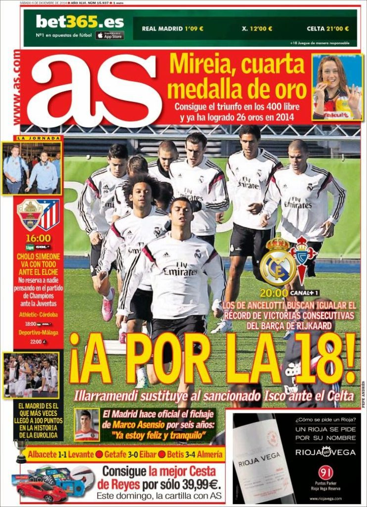 Portada AS: a por la victoria 18 Portada AS: a por la victoria 18 real madrid celta