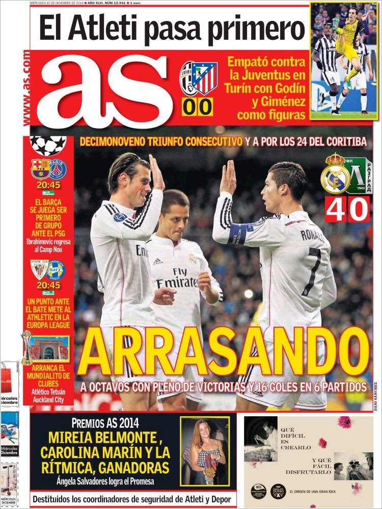 Portada AS: Real Madrid récord 19 triunfos seguidos Portada AS: Real Madrid récord 19 triunfos seguidos champions ludogorets