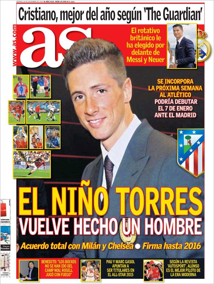 Portada AS: el niño Torres vuelve al Atlético de Madrid Portada AS: el niño Torres vuelve al Atlético de Madrid