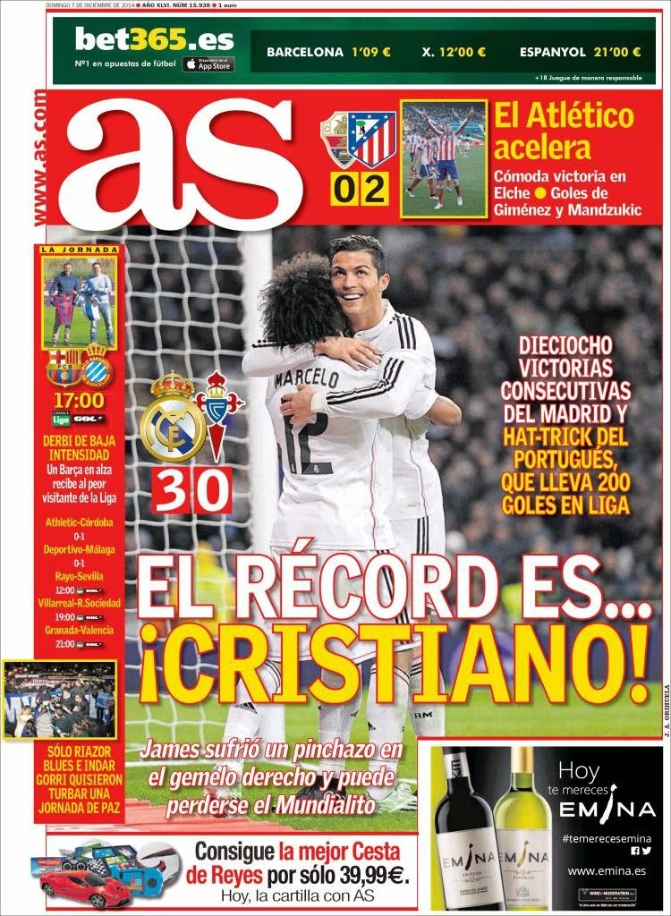 Portada AS: record de 18 victorias consecutivas del Real Madrid Portada AS: record de 18 victorias consecutivas del Real Madrid