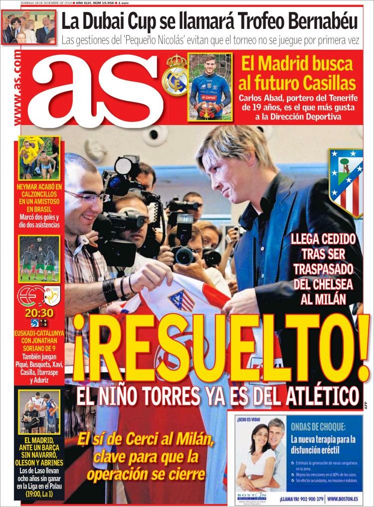 Portada AS: Fernando Torres ya es del Atlético Portada AS: Fernando Torres ya es del Atlético