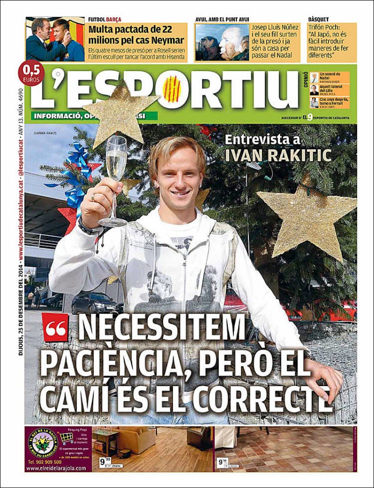Portada L' Esportiu: Rakitic Portada L' Esportiu: Rakitic