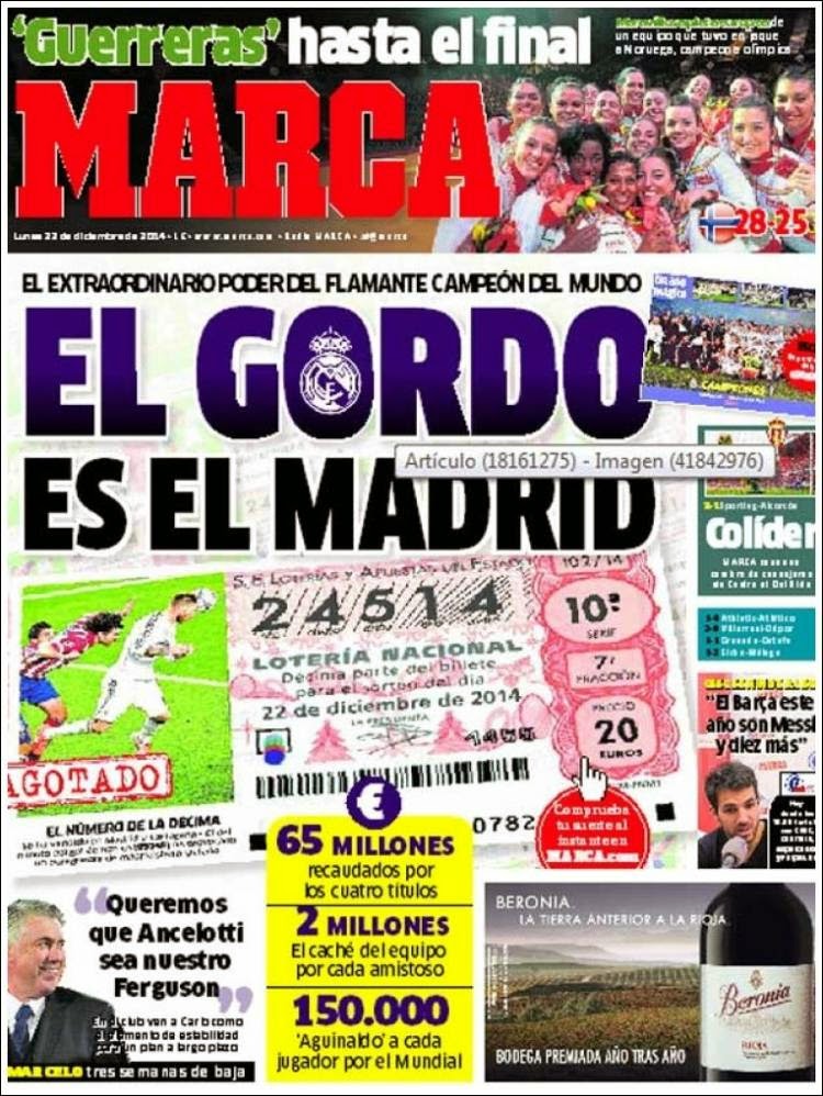 Portada Marca: El Gordo el el Madrid Portada Marca: El Gordo el el Madrid