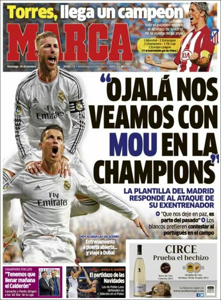 Portada Marca: el Madrid responde a Mou Portada Marca: el Madrid responde a Mou