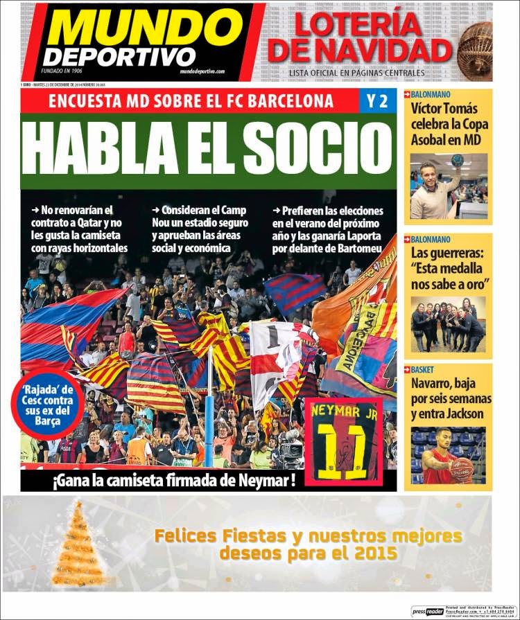 Portada Mundo Deportivo: habla el socio Portada Mundo Deportivo: habla el socio