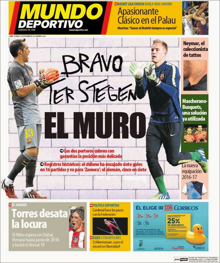 Portada Mundo Deportivo: Bravo Ter Stegen el Muro Portada Mundo Deportivo: Bravo Ter Stegen el Muro