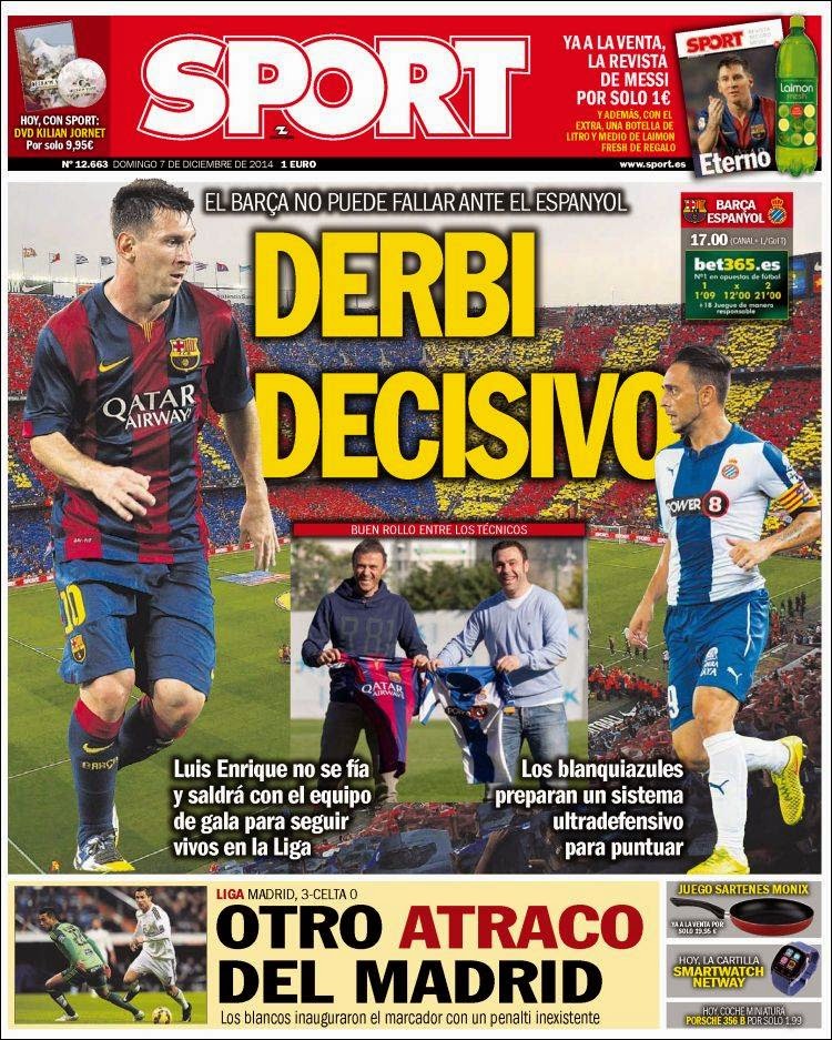 Portada Sport: Hoy derbi catalán Portada Sport: Hoy derbi catalán