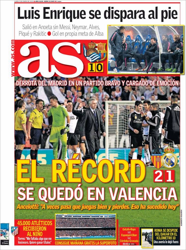 Portada AS: el récord se quedó en Valencia Portada AS: el récord se quedó en Valencia