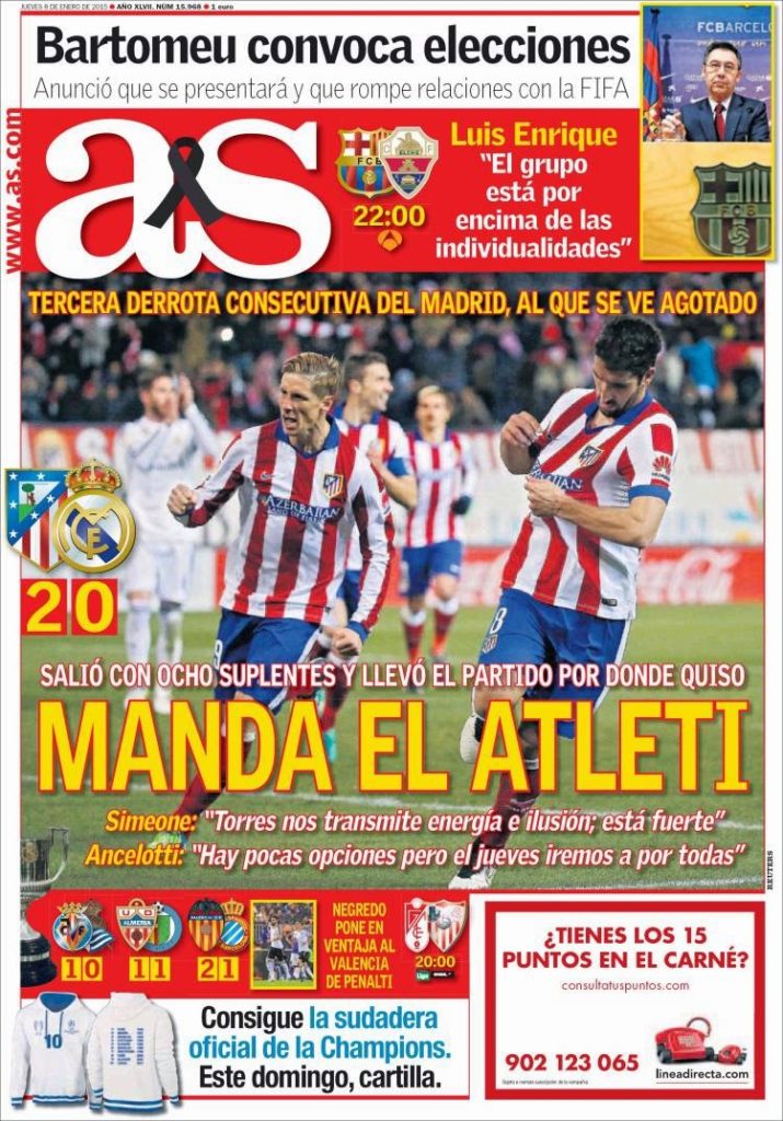 Portada As: Manda el Atleti Portada As: Manda el Atleti en copa del rey vence la madrid