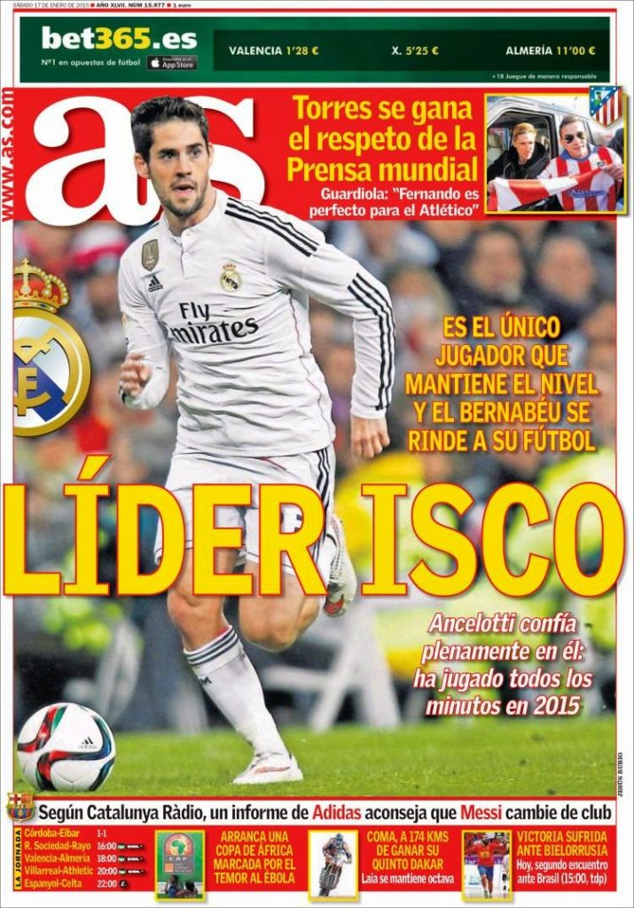 Portada AS: Líder Isco Portada AS: Líder Isco