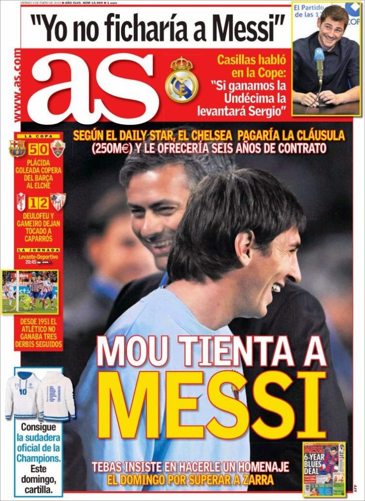 Portada AS: Mou tienta a Messi Portada AS: Mou tienta a Messi chelsea 250 millones