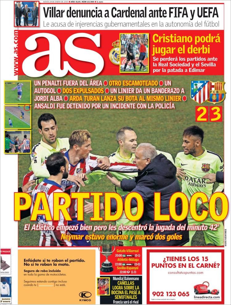 Portada AS: partido loco, el Barça a semifinales Portada AS: partido loco, el Barça a semifinales zapatazo arda turan