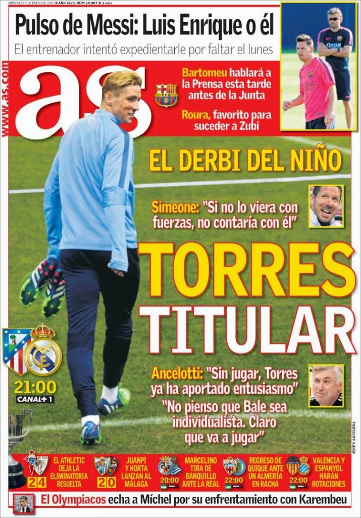 Portada As: el Niño Torres debuta ante el Real Madrid en Copa Portada As: el Niño Torres debuta ante el Real Madrid en Copa del Rey