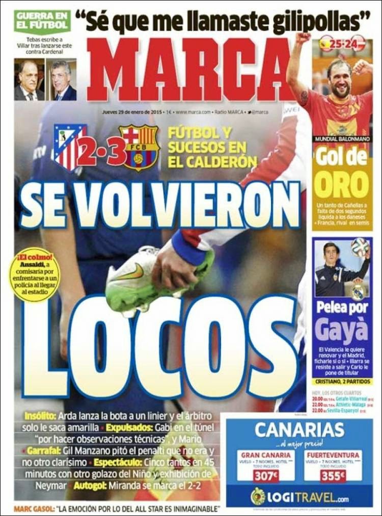 Portada Marca: se volvieron locos Portada Marca: se volvieron locos atletico 2 barça 3 copa rey zapatazo arda turan