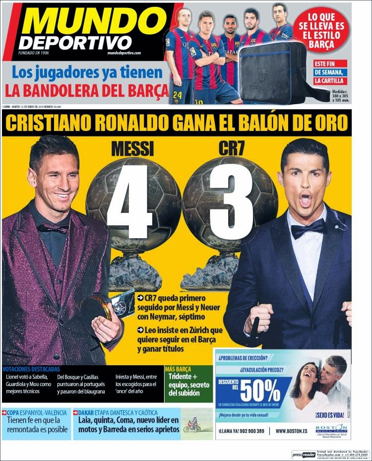 Portada Mundo Deportivo: Cristiano Ronaldo Balón de Oro 2014 Portada Mundo Deportivo: Cristiano Ronaldo Balón de Oro 2014