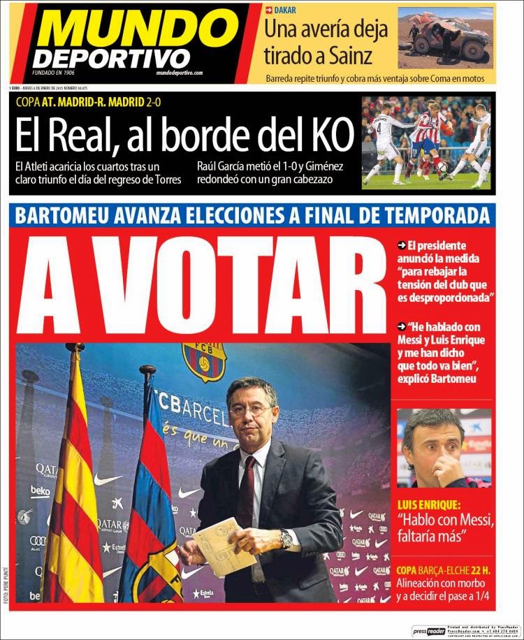 Portada Mundo Deportivo: a votar Portada Mundo Deportivo: a votar bartomeu convoca elecciones