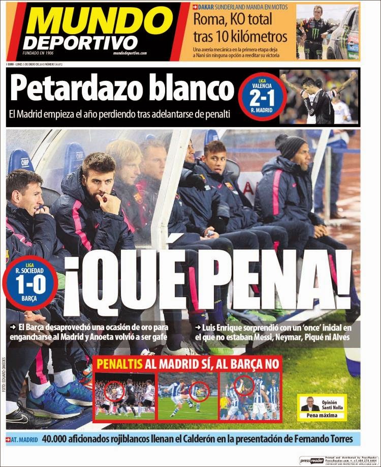 Portada Mundo Deportivo: El Barça pierde en Anoeta Portada Mundo Deportivo: El Barça pierde en Anoeta