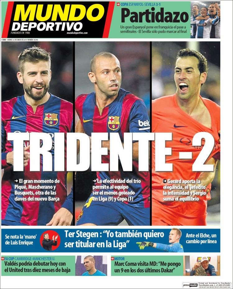 Portada Mundo Deportivo: tridente 2 Portada Mundo Deportivo: tridente 2 pique mascherano busquets
