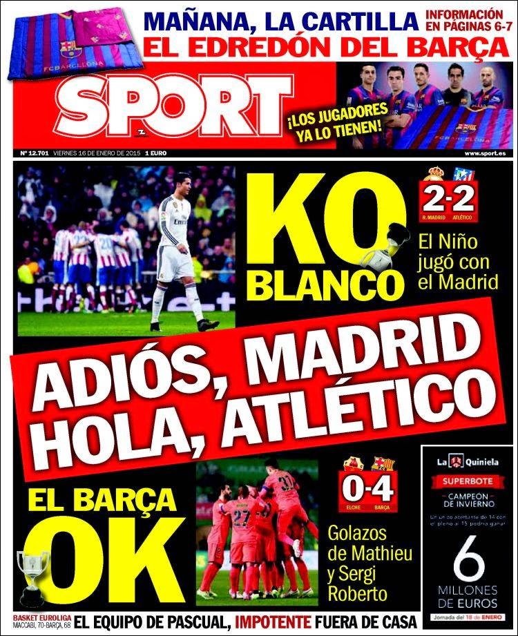 Portada Sport: Adiós Madrid, Hola Atlético Portada Sport: Adiós Madrid, Hola Atlético