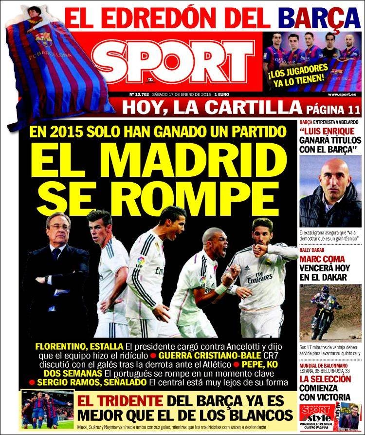 Portada Sport: el Madrid se rompe Portada Sport: el Madrid se rompe