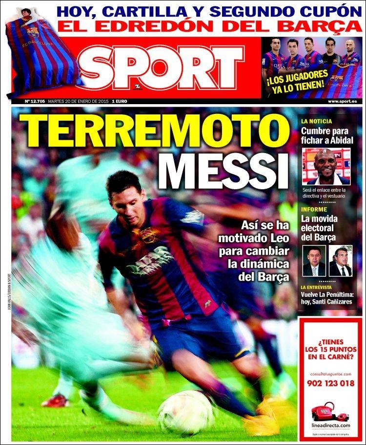 Portada Sport: terremoto Messi Portada Sport: terremoto Messi