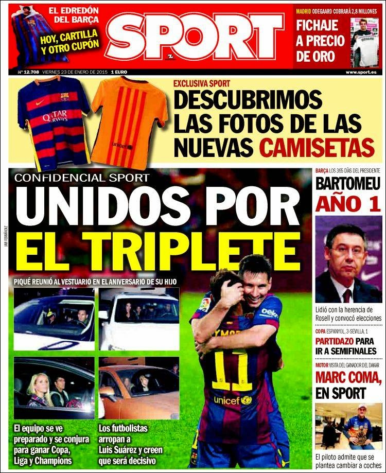 Portada Sport: Unidos por el triplete Portada Sport: Unidos por el triplete