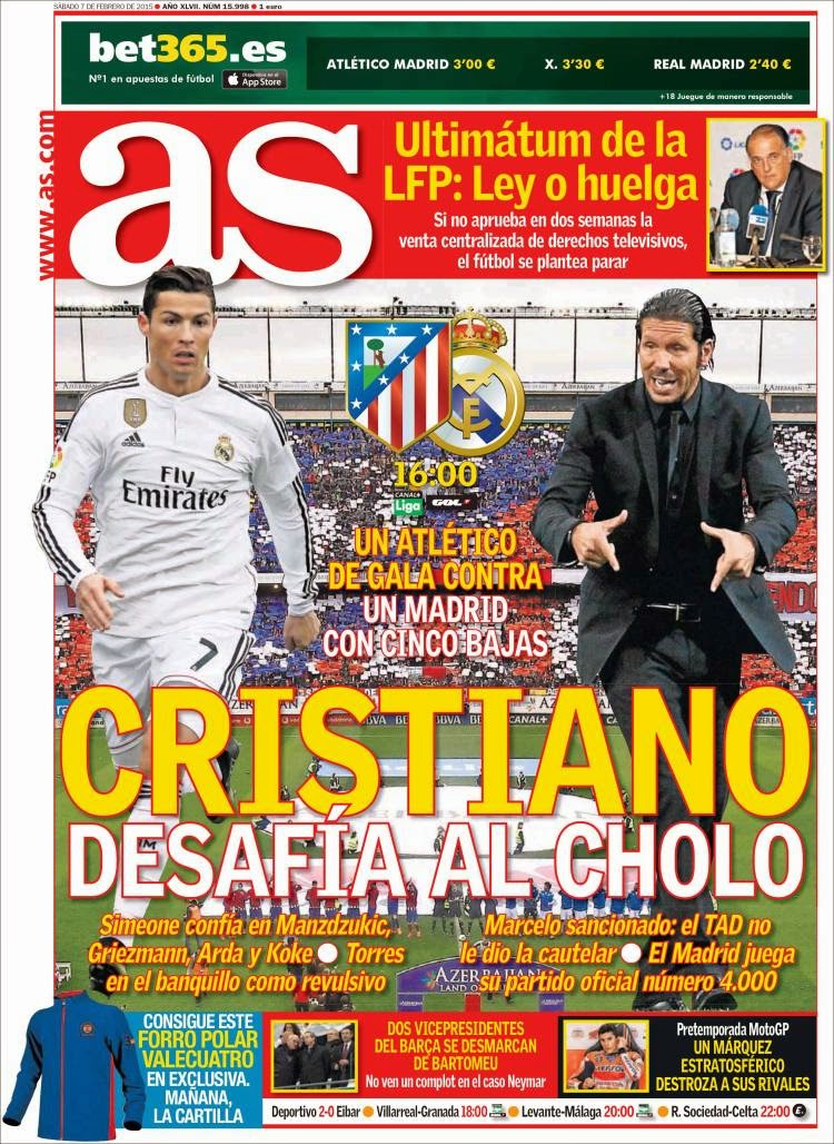 Cristiano desafía al cholo; Danilo, el nuevo Alves: las portadas