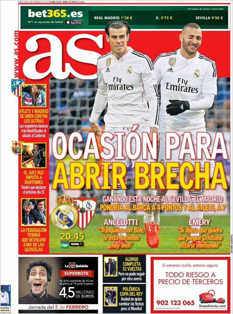 Portada AS: Real Madrid vs. Sevilla Portada AS: Real Madrid vs. Sevilla