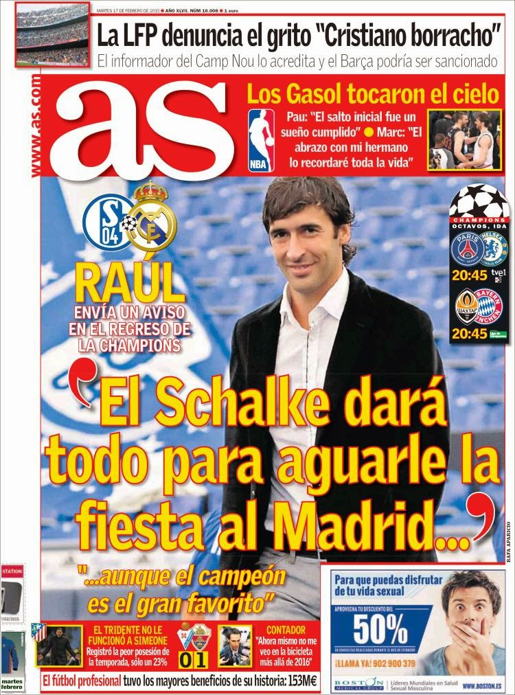 Portada As: Raúl Portada As: Raúl advierte madrid schalke