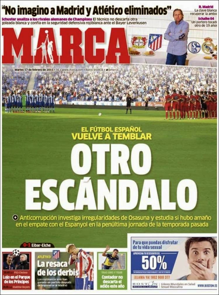 Portada Marca: corrupción en el fútbol Portada Marca: corrupción en el fútbol