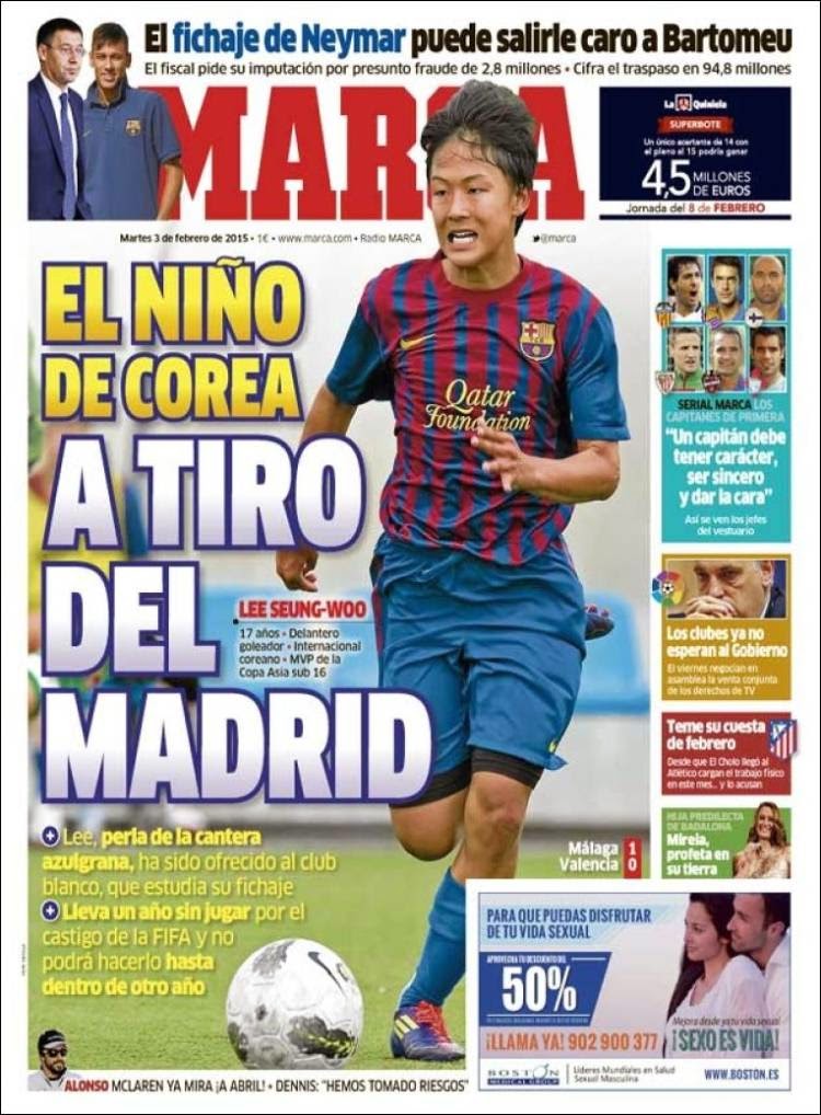Portada Marca: Lee Seung-Woo Portada Marca: Lee Seung-Woo a tiro del real madrid