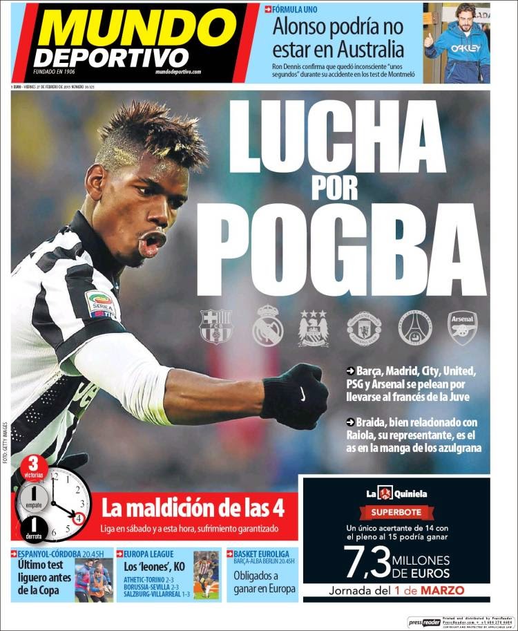 Portada Mundo Deportivo: Lucha por Pogba Portada Mundo Deportivo: Lucha por Pogba