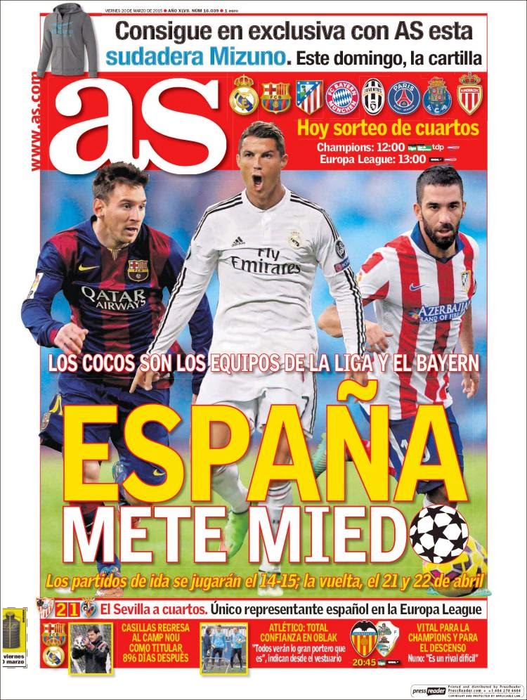 España mete miedo, hoy sorteo de Champions: portadas prensa