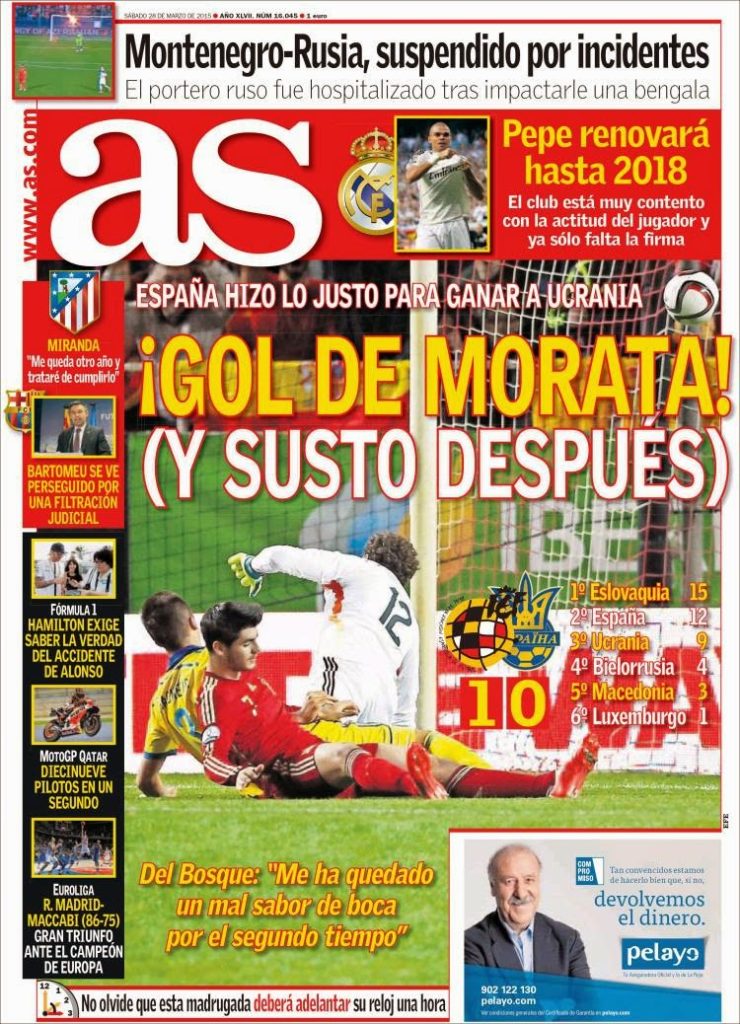 Portada AS: España vence a Ucrania Portada AS: España vence a Ucrania gol morata