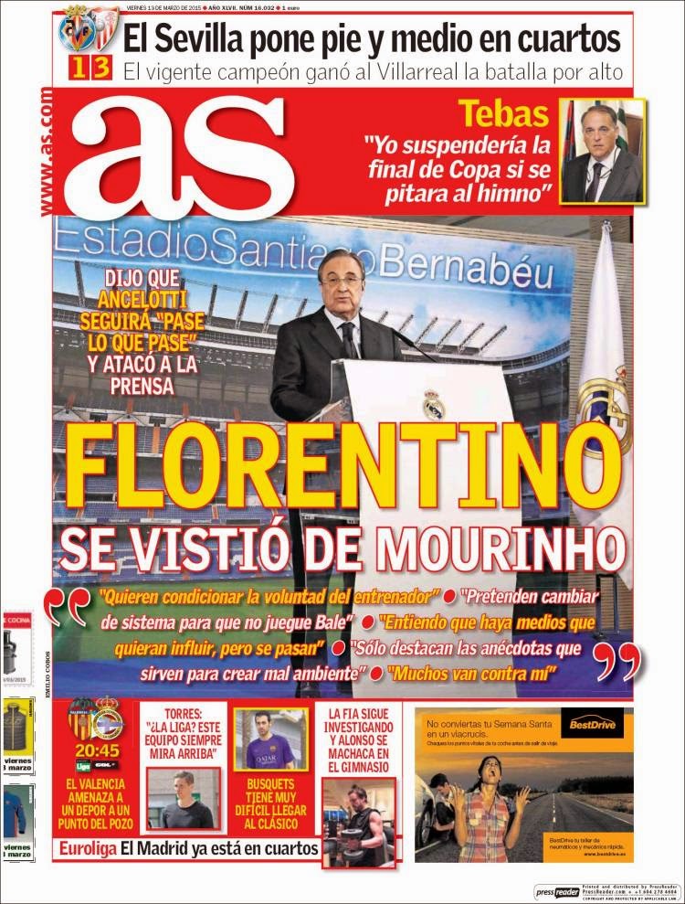 Portada AS: Florentino se vistió de Mourinho Portada AS: Florentino se vistió de Mourinho