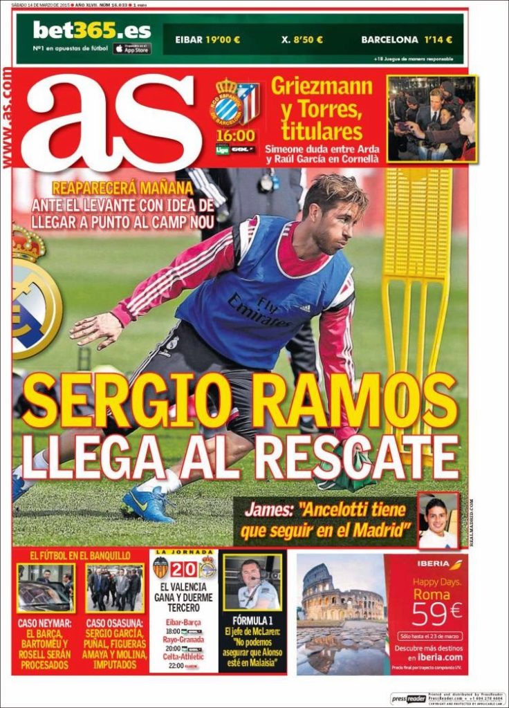 Portada As: Sergio Ramos al rescate Portada As: Sergio Ramos al rescate