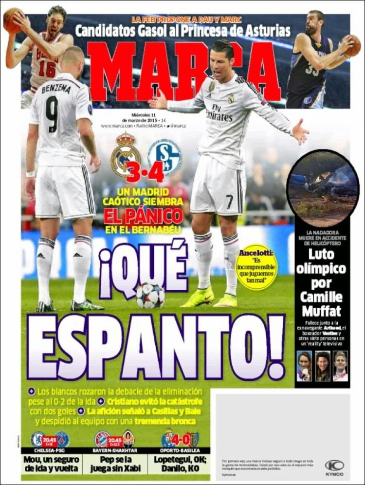 Portada Marca :Que espanto! Portada Marca :Que espanto! madrid pierde schalke champions