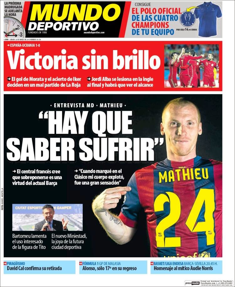Portada Mundo Deportivo: Mathieu Portada Mundo Deportivo: Mathieu el clásico