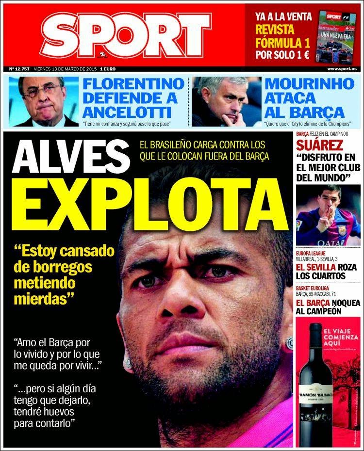 Portada Sport: Alves explota Portada Sport: Alves explota