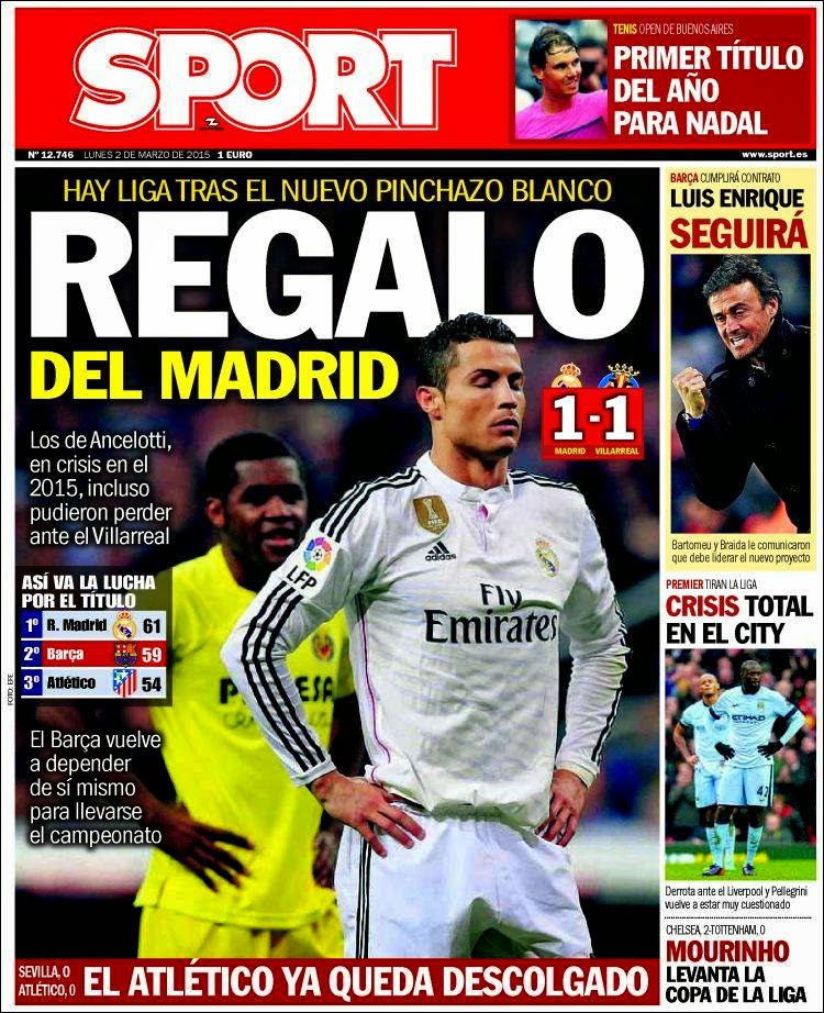 Regalo del Madrid, el Barça a dos puntos: las portadas