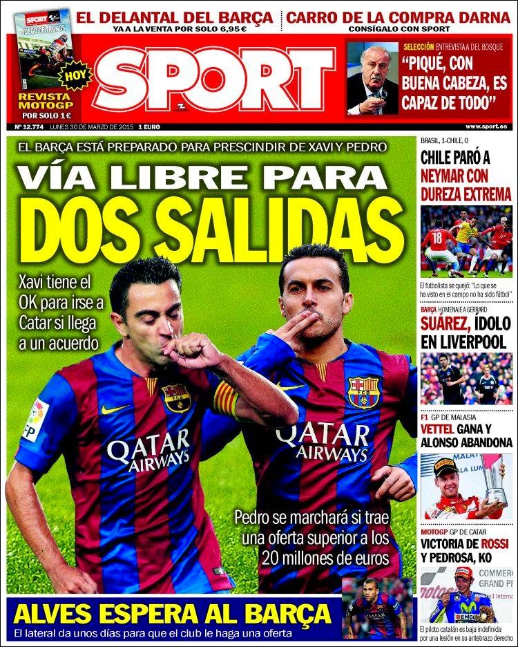 Portada Sport: Xavi y Pedro Portada Sport: Xavi y Pedro
