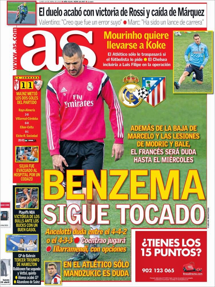 Portada AS: Beznemá es duda ante el Atlético Portada AS: Beznemá es duda ante el Atlético champions