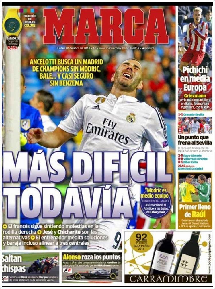 Portada Marca: Beznemá es duda ante el Atlético Portada Marca: Beznemá es duda ante el Atlético champions