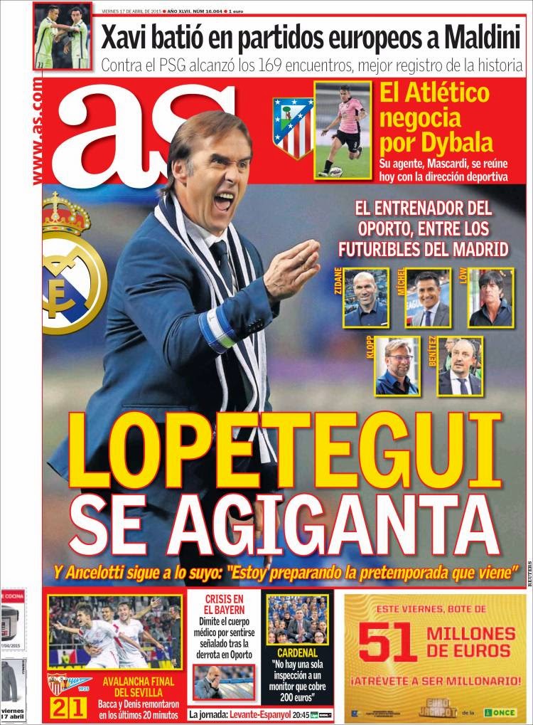 Portada AS: Lopetegui se agiganta Portada AS: Lopetegui se agiganta